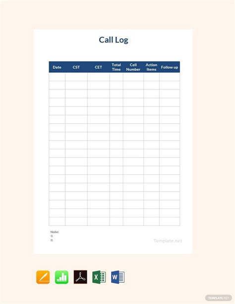 Call Log Template Excel Free