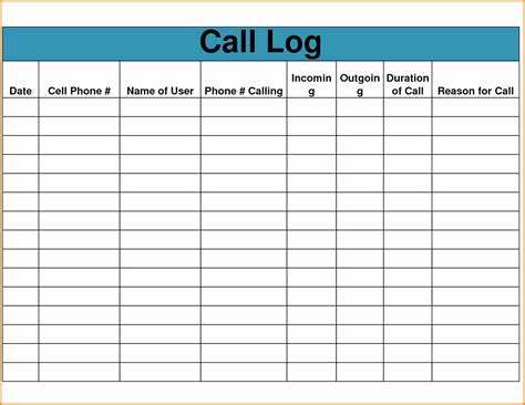 Call Log Template for Cold Calling