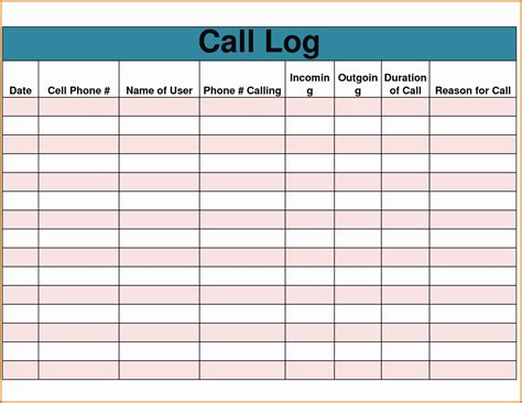 Call Log Template for Telephone Sales