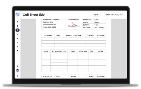 Call sheet template for television production