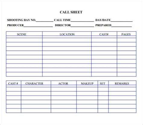 Call sheet template in Word