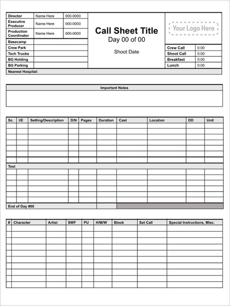 Call Sheet Templates Google Docs