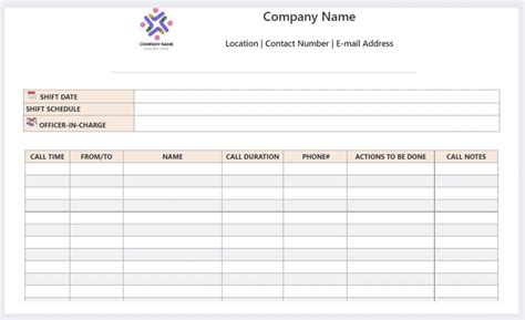 Call tracking Excel template features