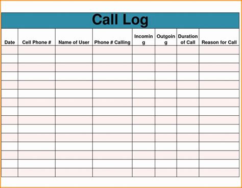 Call tracking Excel template sample