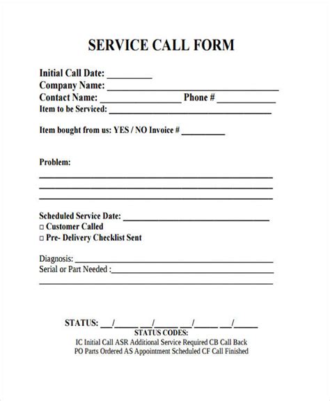 Caller service form