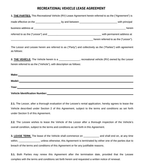 Camper Rental Agreement Template