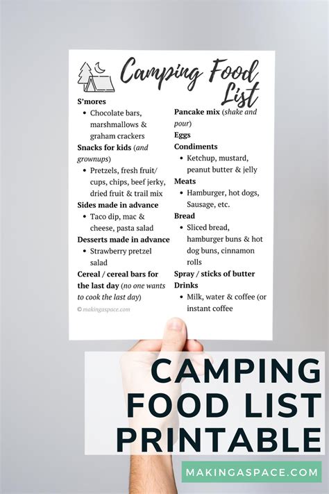 Camping Food List Printable