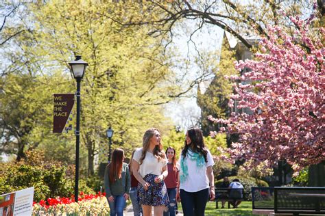 Students on a guided tour of the college campus.