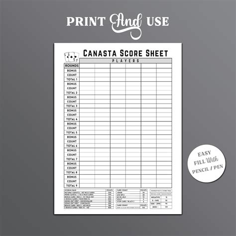 Canasta Score Pad