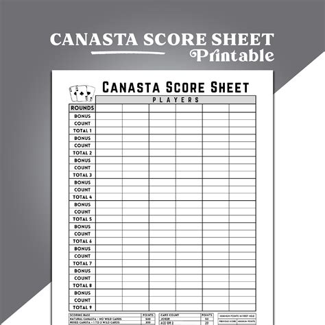 Canasta Score Sheet with Score Summary