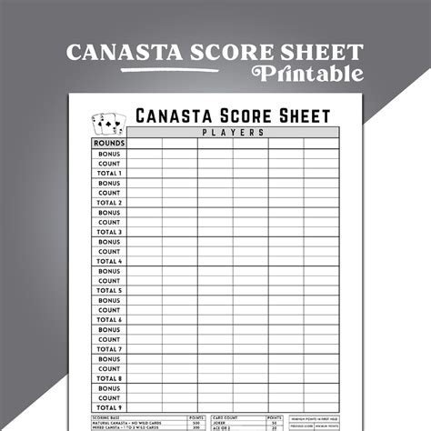 Canasta Score Sheet with Table