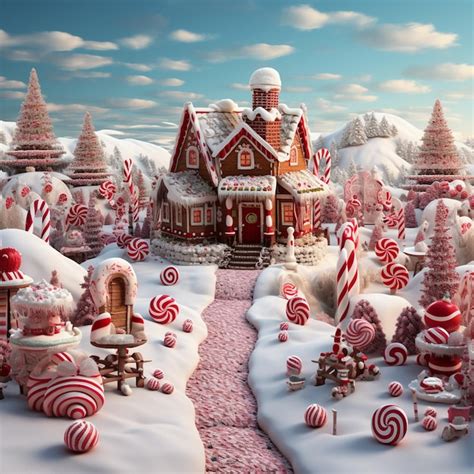 A picture of a candy cane village