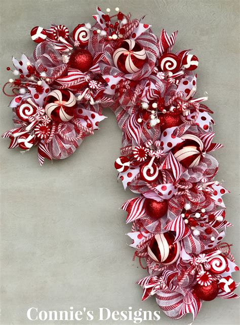 A picture of candy cane wreaths