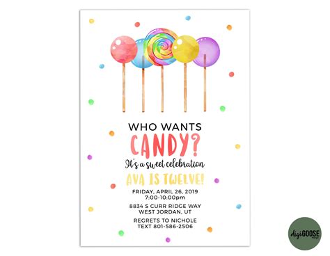 Colorful candy invitation templates for parties