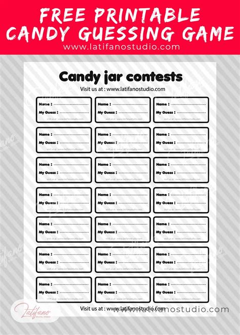 Candy Jar Guessing Game Printable Template