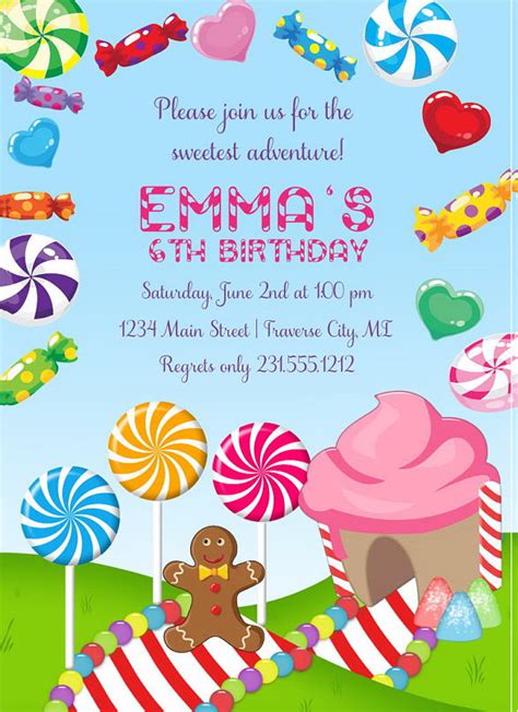 Candy land invitation template with whimsical design