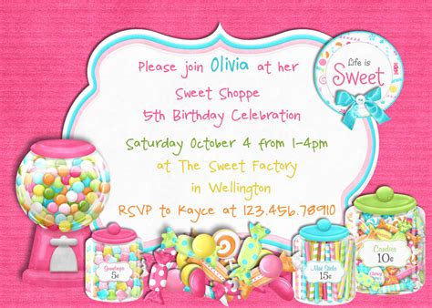 Candy-themed birthday invitation template with bright colors