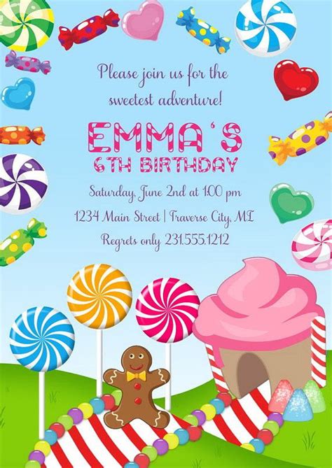 Candyland Birthday Party Invitations Templates