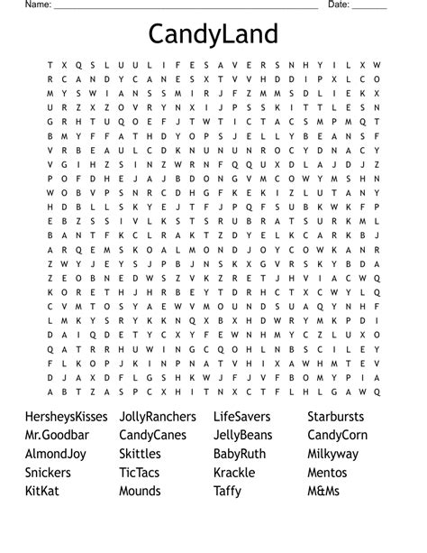 Candyland word search template