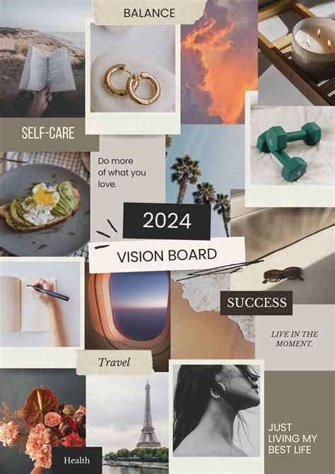 A vision board with success-oriented images and quotes