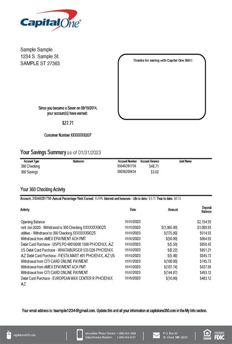 Image of a Capital One Bank statement