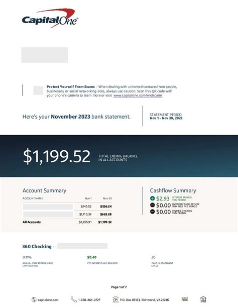 Image of a Capital One Bank statement date