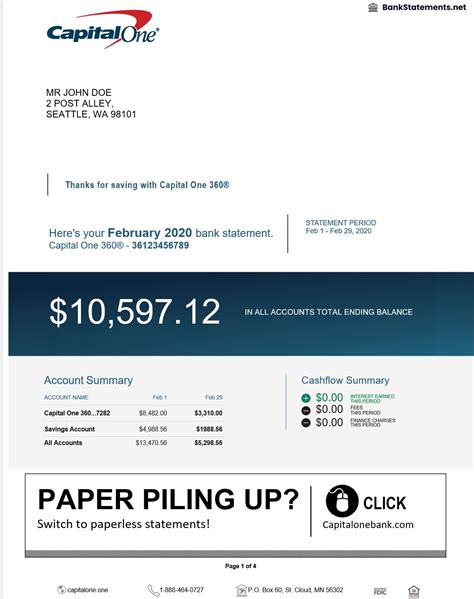 Image of a Capital One Bank statement