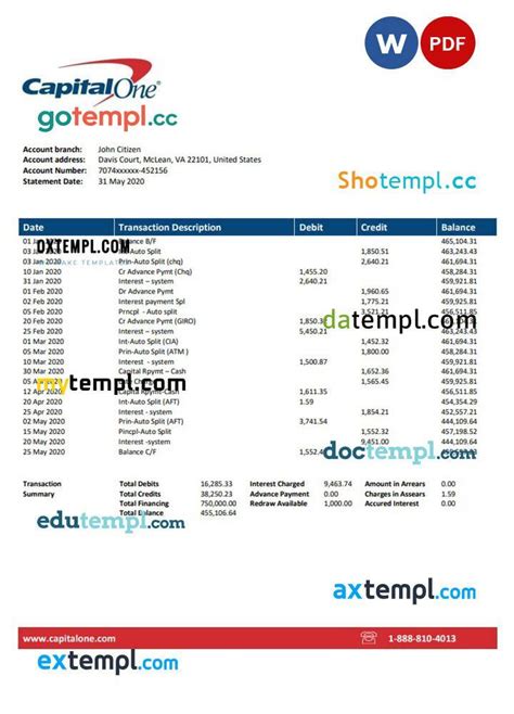 Image of a Capital One Bank statement