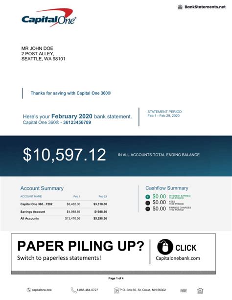 Image of a Capital One Bank statement