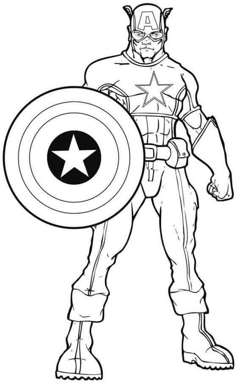 Captain America in action printable coloring page