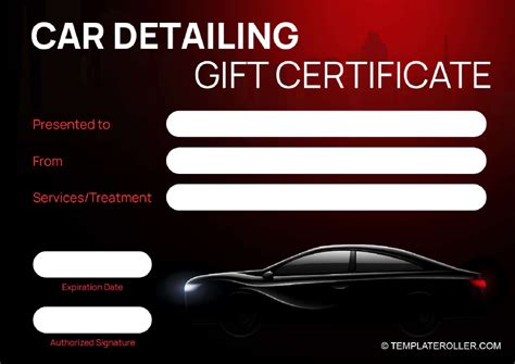 Car Detailing Gift Certificate Template