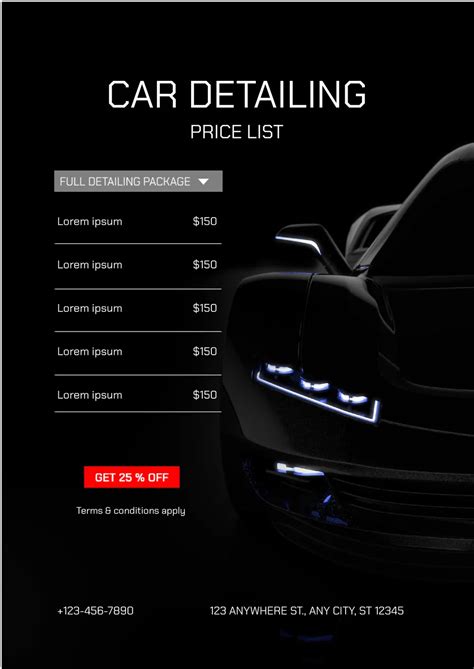 Basic Car Detailing Price List Template