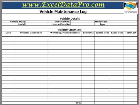 Car Maintenance Log Excel Template 10