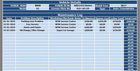 Car Maintenance Tracker Excel Template Download