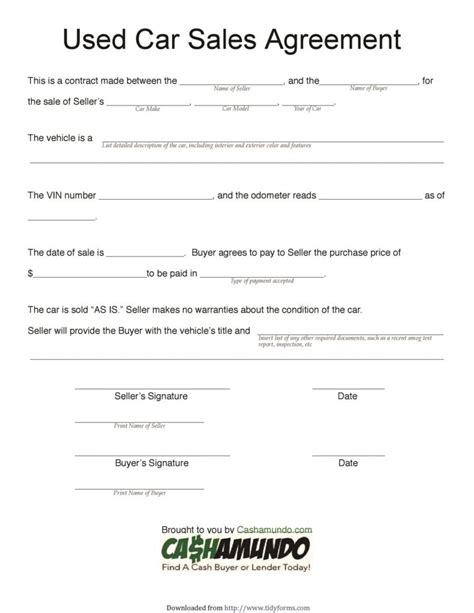 Car purchase agreement template