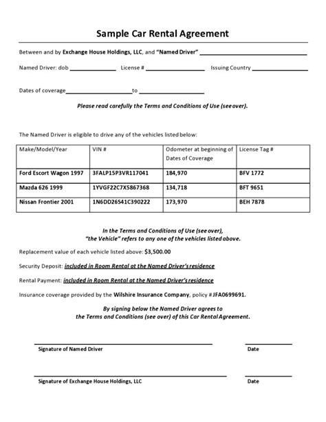 Car Rental Agreement Form