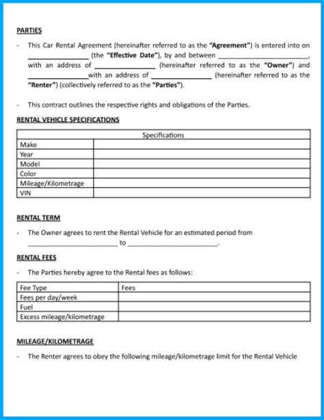 Car Rental Agreement Template