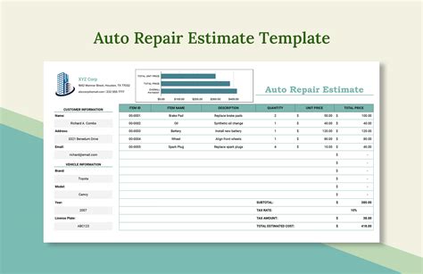 Car Repair Estimate Template Designs