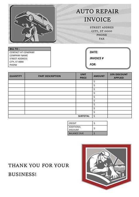 Car Repair Invoice Template Word