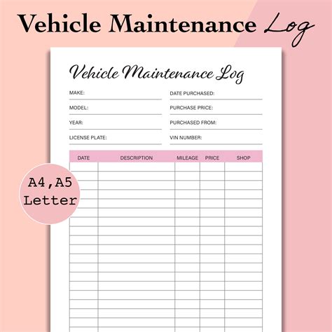 Car Repair Log Template