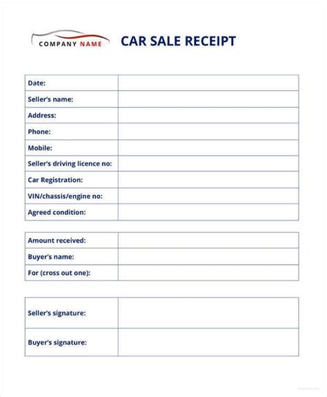 Car Sale Receipt Template Doc