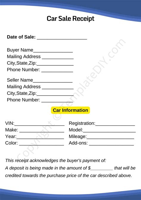 Car Sale Receipt Template Excel