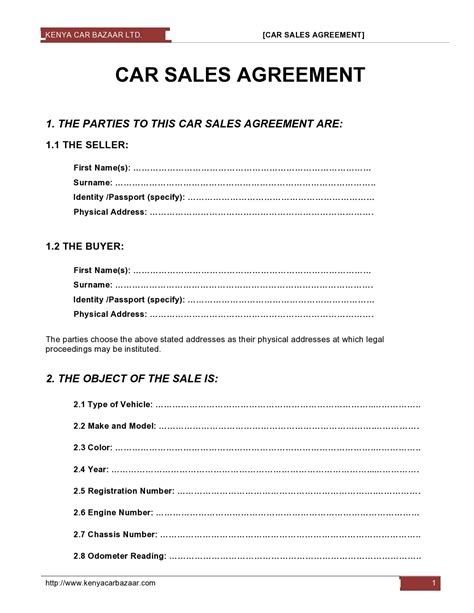 Car Sales Agreement Template