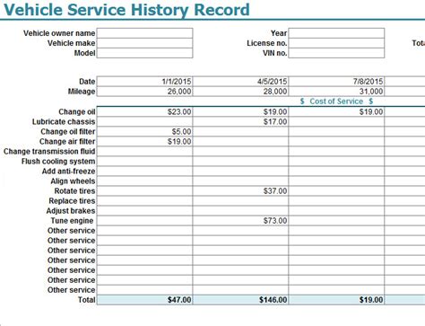 Car Service History Template