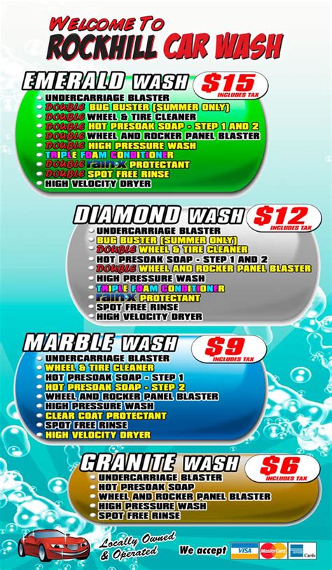 Car Wash Menu Example