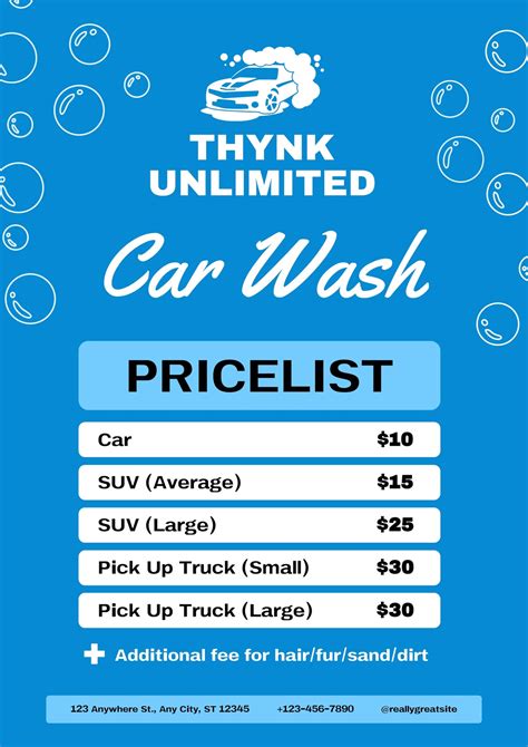 Car Wash Menu Template Example