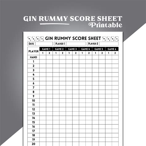 Card Game Score Sheets for Gin Rummy