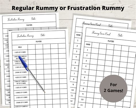 Card Game Score Sheets for Rummy