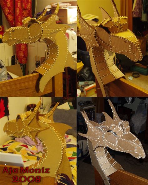 Cardboard dragon head template with flames and scales