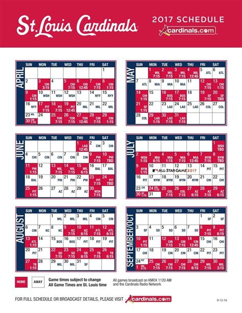 Cardinals Schedule Download